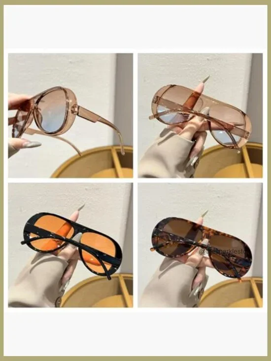 Oversized Aviator Sunglasses, Square Frame, UV 400 Protection, Plastic - Picture 3 of 7